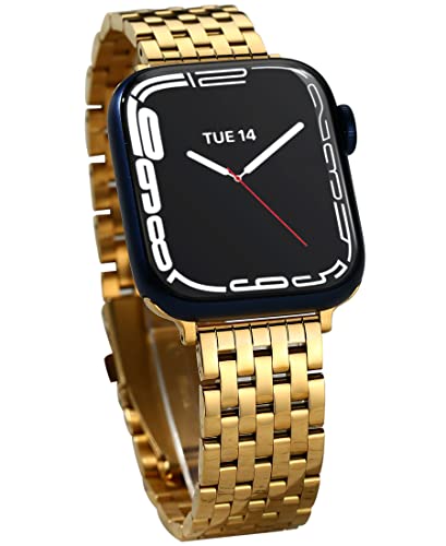 Watch Bands For Apple Watch 38Mm 40Mm 41Mm 42Mm 44Mm 45Mm For Women, Dressy Seven-Link Bands For Apple Watch Stainless Steel Metal Bands Compatible With Apple Watch 7,6,Se,5,4,3,2,1 For Iwatch Bands, Silver Gold Rose Gold (Gold, 38Mm/40Mm/41Mm) #TOP21