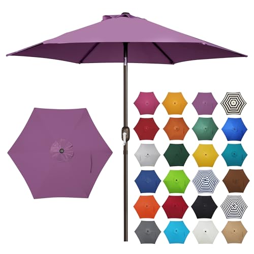 Image of Blissun 7.5 ft Patio Umbrella, Yard Umbrella, Outdoor Market Umbrella with Push Button Tilt Crank, Lilac