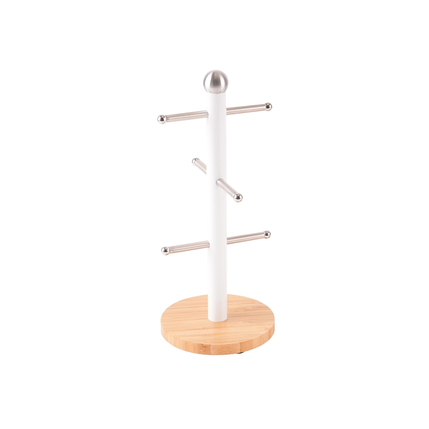 Royalford Unisex White Mug Holder With 6 Hooks With Bamboo Base Mug Tree In