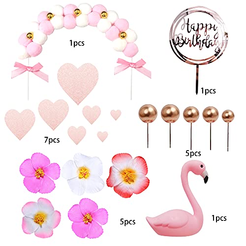 20 Pieces Flamingo Cake Toppers Set Of Pink Flamingo Figures Pom Pom Arch Heart Shaped Cake Toppers Gold Ball Cake Toppers And Flowers For Birthday Wedding Cake Decoration Supplies #TOP1
