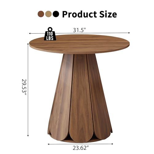 Image of 31.5 inch Round Dining Table for 2-4 People, Modern Small Kitchen & Dining Room Table with Pedestal Base, Space Saving Farmhouse Wood Table for Apartment & Small Spaces, Walnut