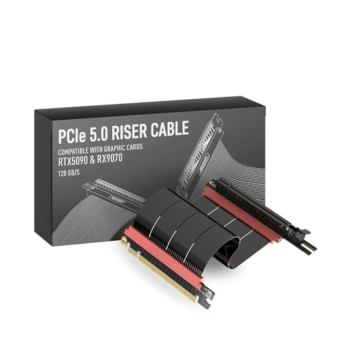 LINKUP PCIE 5.0 Riser Cable | for Vertical GPU Mount | Left Angle | Graphics Card GPU Ready | Usable with PCIe 4.0 & RX9070/ RTX5090 | 28cm (Total Length: 32cm)