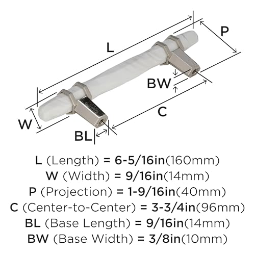 Image of Amerock | Cabinet Pull | Marble White /Polished Nickel | 3-3 /4 inch (96 mm) Center to Center | Carrione | 1 Pack | Drawer Pull | Drawer Handle | Cabinet Hardware