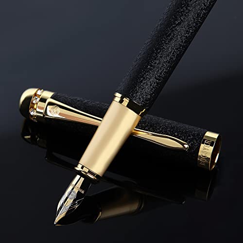 Bociyer Fountain Pen-Multiple Color Styles With Rhinestone,Diamond Inlay And Frosted Finish,Cute Pens,Luxury Pen,Office Pens,Best Pen Set,Includes 10 Ink Cartridges And Ink Refill Converter(Black) #TOP4