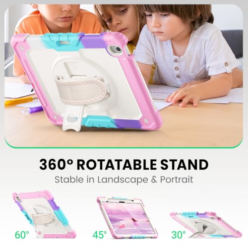 Image of SEYMAC Case for iPad Air 13 Inch M4 /M3 /M2 (2026 /2025 /2024), Colorful Pink | Heavy Duty Shockproof Protective, Built-in Screen Protector, 360 Rotating Stand, Hand /Shoulder Strap, Pen Holder