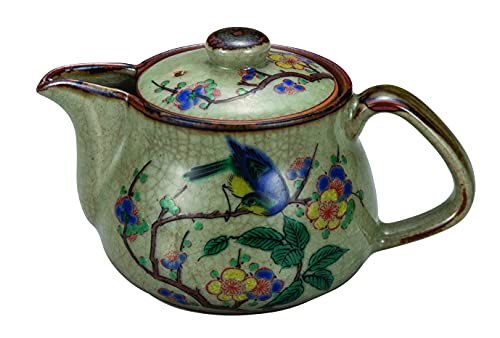 Kutani pottery teapot pot flowers and birds (with tea strainer) (japan import)