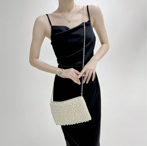Image of Geiomoo Pearl Purses with Chain, Luxury Glitter Crossbody Beaded Evening Shoulder Bag Sparkly Handbags for Women