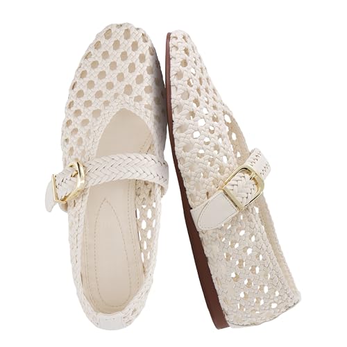 Image of CUSHIONAIRE Wit Hand Woven Womens Flats, Comfortable Mary Jane Ballet Flat with Adjustable Buckle Braided Strap and Cushioned Memory Foam