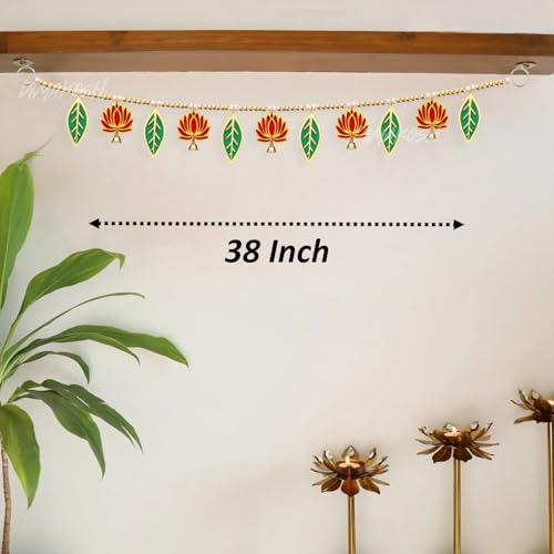 Image of Divyakosh Torans for Entrance Door, Set of 2, Door Hangings for Home Decoration, Lotus with Green Leaf Toran | Thoranam for Entrance Door, Bandhanwar Size - 38 Inch