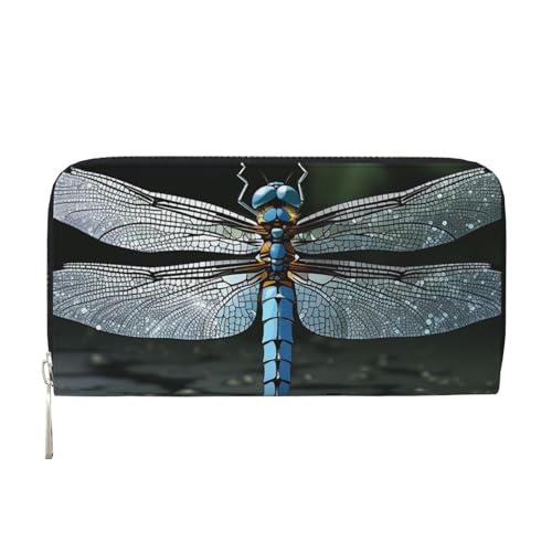 Dragonfly Leather Wallet For Women Girl, Zip Around Credit Card Holder Long Pu Wallet Clutch Purse Waterproof Travel Handbag