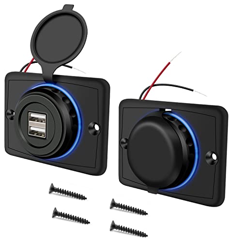 Giantdeer 2 Paquetes Cargador de Coche USB Dual con Indicador Toma de Corriente de 12v 24v 3.1A para Coche Barco Vehículo Autobús RV ATV Cover
