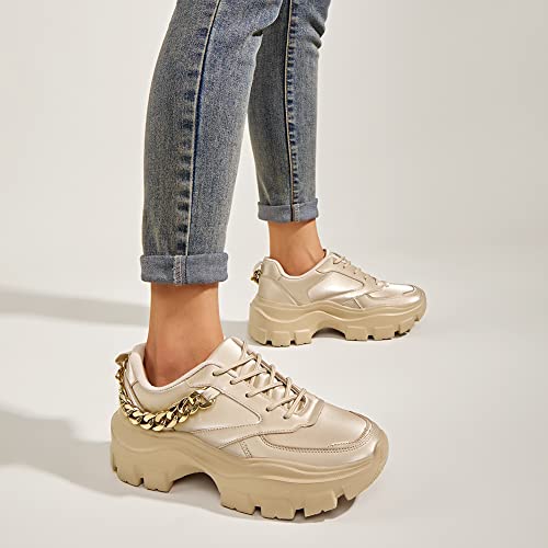 Image of LUCKY STEP Women Chunky Platform Dad Colorblock Casual Lace-Up Walking Sneakers