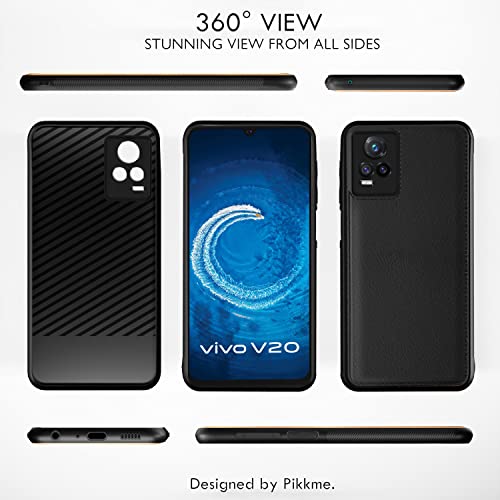 Image of Pikkme Vivo V20 Back Cover Flexible Faux Leather Super Soft-Touch Bumper Case Lightweight Slim Camera Protection Cover (Black)