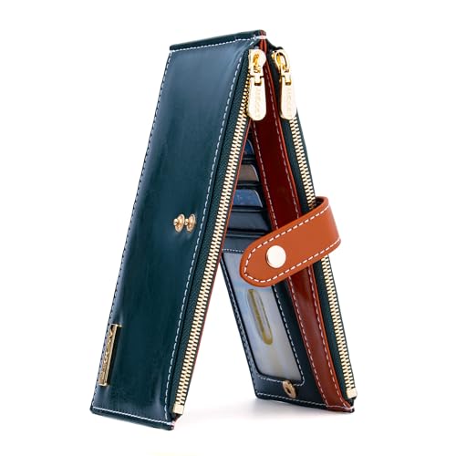 Image of ANDOILT Wallets for Women Genuine Leather Wallet RFID Blocking Bifold Multi Card Case Purse with Zipper Pocket Handbag