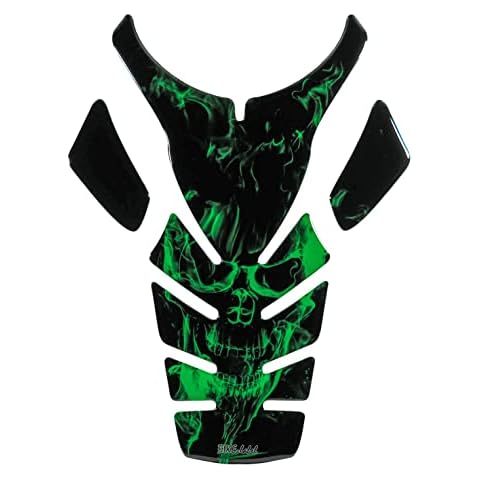BIKE-label X500156VA Tank Pad 3D Motorcycle Sticker Tank Protector Skull Flames Green Cover