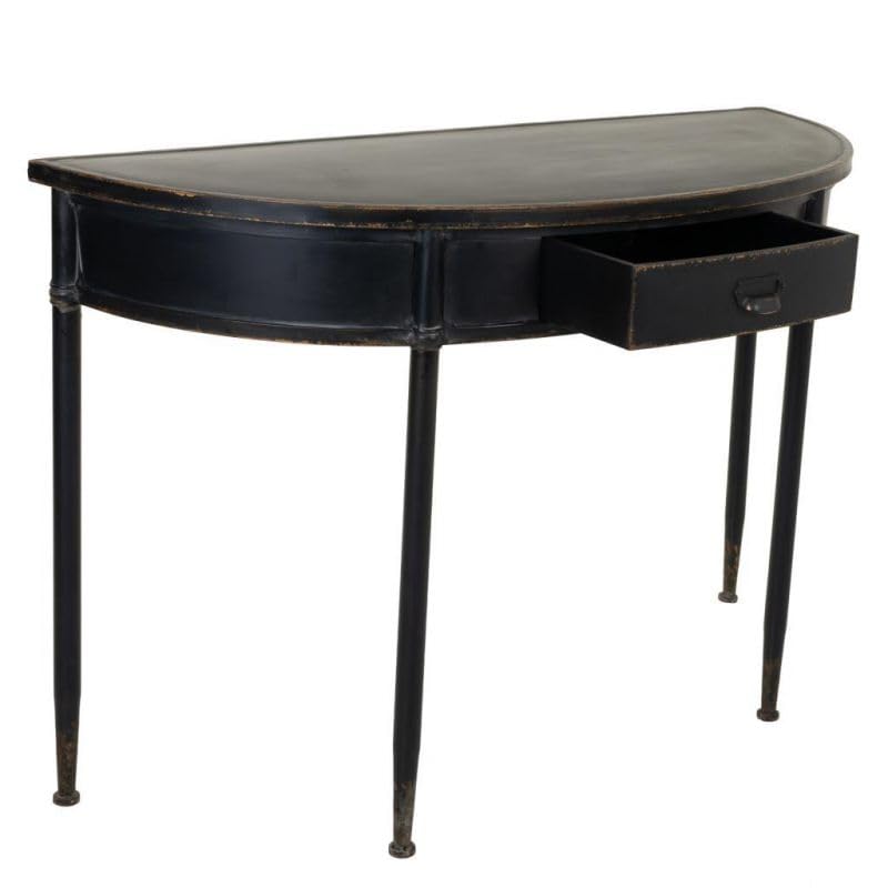 Console métal noir 1 tiroir table d'appoint hall d'entrée - 5