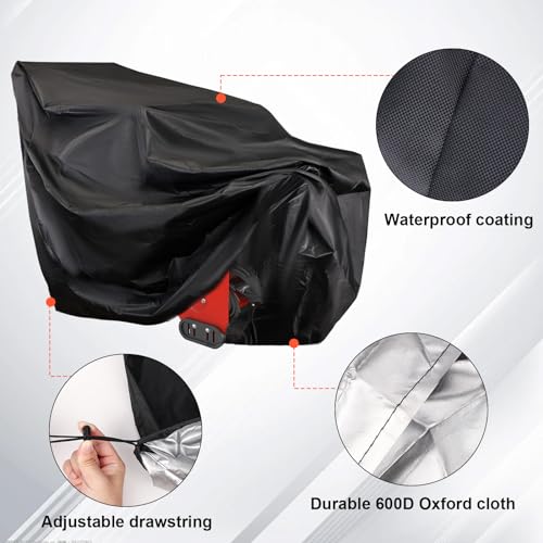 NQEUEPN 58x52x33'' Snow Blower Cover, Black Snow Thrower Cover 600D Oxford Cloth Waterproof Heavy Duty Snow Blower Protection Shield for Snowblower Lawn Mower, with Drawstring & Windproof Buckle - Image 4