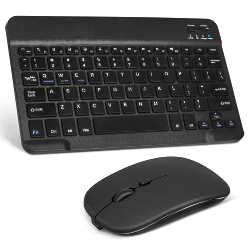 Rechargeable Bluetooth Keyboard and Mouse Combo Ultra Slim Full-Size Keyboard and Ergonomic Mouse for Fire HD 10 Tablet and All Bluetooth Enabled Mac/Tablet/iPad/PC/Laptop - Onyx Black