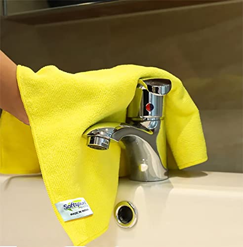 Image of SOFTSPUN Microfiber Cleaning Cloths, 40X60 cms 5 pcs Towel Set 340 GSM Yellow. Highly Absorbent Lint and Streak Free Multipurpose Wash Cloth for Kitchen Car Window Stainless Steel Silverware.