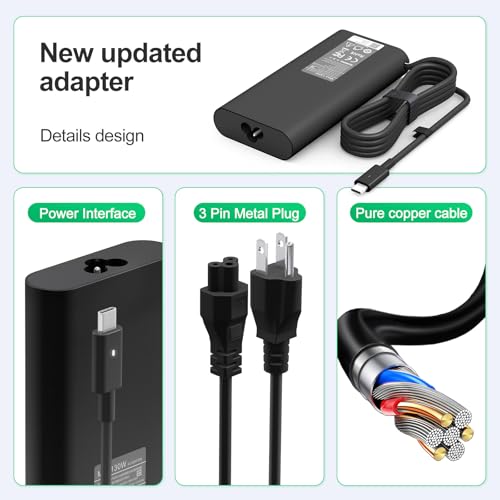 Image of 130W USB Type C Laptop Charger Compatible with Dell XPS 15 9575 9520 9510 9500 17 9720 9710 9700 Precision 5530 5550 5560 5570 5750 5760 3560 Latitude 5411 5421 5511 5520 5521 Power Cord