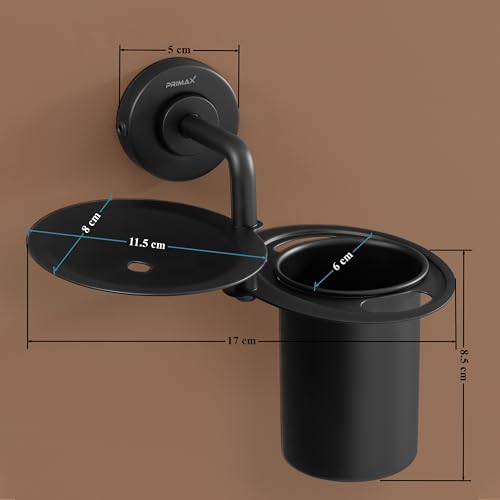 Image of Plantex (Primax) 304 Grade Stainless Steel 2in1 Soap Holder with Tumbler Holder /Bathroom Accessories - Daizy (Black)