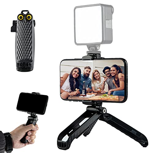 Phone Tripod Mini Tripod Tabletop Small Tripod Desktop Stand Compact Vlog Travel Selfie Stick Handle Grip for iPhone 13, Samsung Smartphone