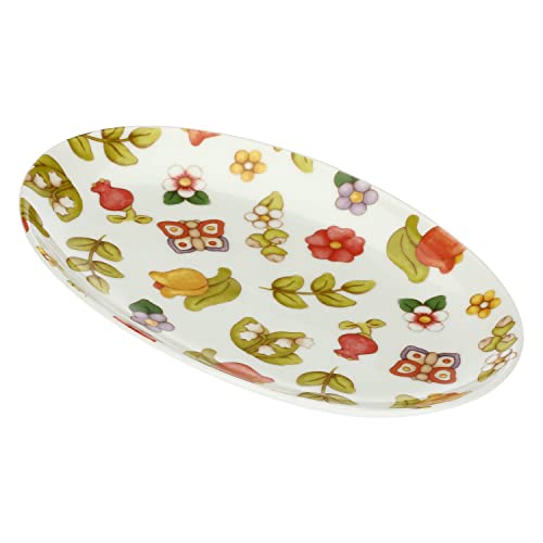 DIMENSIONI: 26 cm THUN, Piatto Ovale in Porcellana Decorata a Mano con Motivi Floreali, Versione Piccolo, Linea Happy Country, 26cm