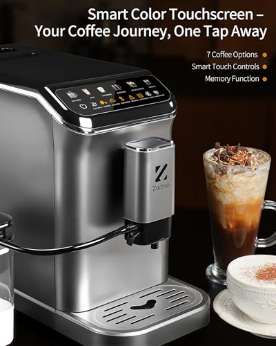 ZACHVO Kaffeevollautomat mit Milchbehälter, 20 Bar, 15-stufiges Mahlwerk, Touchscreen, PID-Temperaturkontrolle, Automatische Reinigung, 7 Getränke auf Knopfdruck – Latte, Cappuccino & mehr,Kompakt – Bild 6