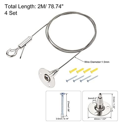 Image of uxcell Picture Hanging Wire Kit, 4Set 1M Adjustable Hanger Wire Hook for Home Art Gallery Picture Display Kit, Load 66 Lbs, with 16Set Screws