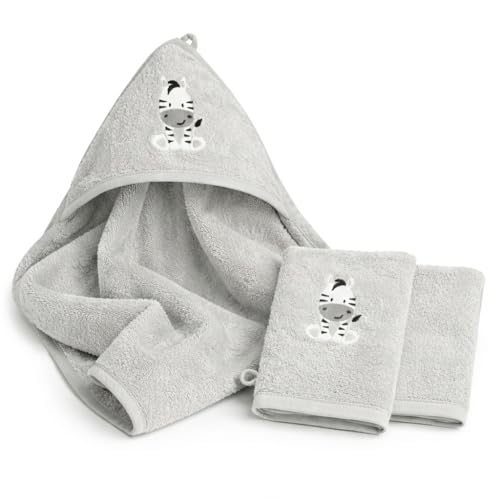 Babykajo Baby Kapuzenhandtuch im Set mit 2 Waschlappen Oeko-Tex Standart...