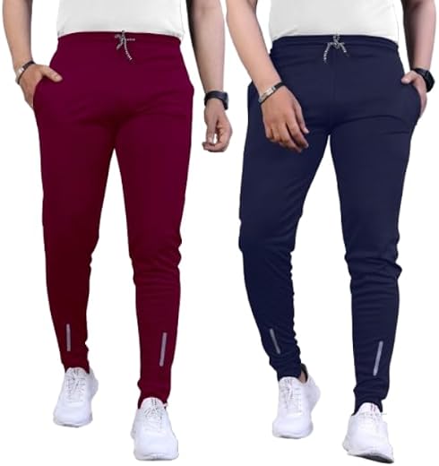 Men’s Slim Fit Track Pants | Stretchable Gym Joggers with Zipper Pockets | Lightweight Sports Lower for Running, Workout &amp;...