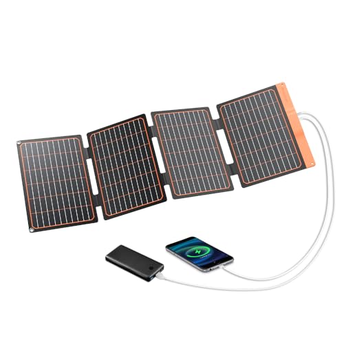 40W Kleines USB Solarpanel Ladegerät, 18W USB-A USB-C PD2.0 Tragbar Faltbar für Notfälle Monokristalline...