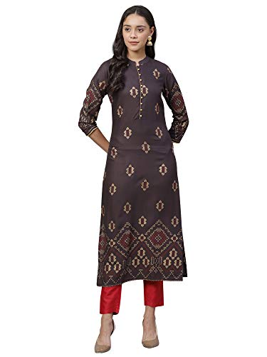 Image of INDO ERA Women's Viscose Rayon Floral Straight Kurta(IE26KT5GY1691)
