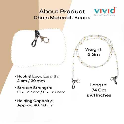 Image of VIVID vision Unisex Adult Beads Eyeglass Holder Strap Cord | New Chain Adjust on Sunglasses | Anti-slip Retainer Lanyard String Eyewear Frame | CH-287A-White