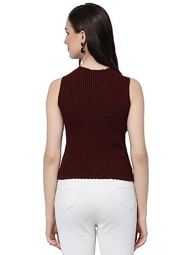 Image of Kalt Womens Knitted, Ribbed Cotton Fitted Sleeveless Round Neck Cami Tank Top