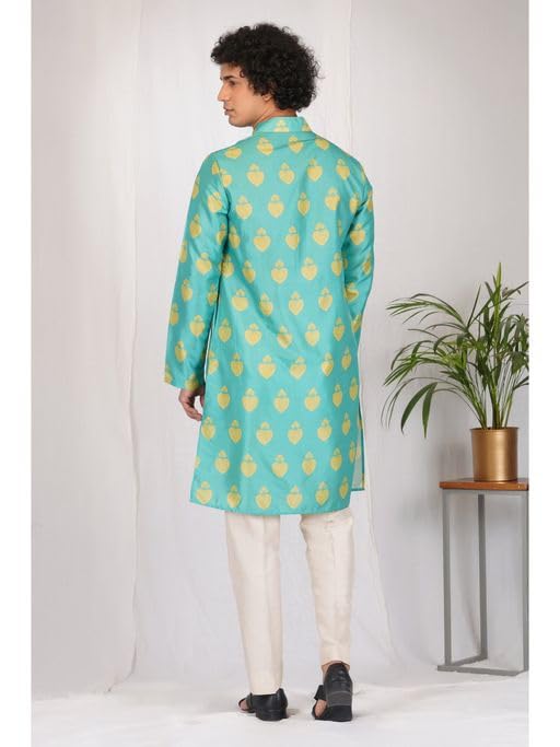 Lookmark Men's Cotton Blend Printed Long Kurta Suitable For All Indian Wedding, Occasions, And Festivals (Az-Lm-Og-Kurta 28-M) Rama