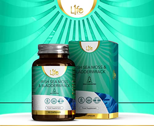 LN Sea Moss & Blasentang | 90 Blasentang und Sea Moss Kapseln – 1000mg Seemoos & 1000mg-Blasentang pro Portion | Hochdosiertes Jod Nahrungsergänzungsmittel | Gentechnik-, Gluten- und Milchfrei
