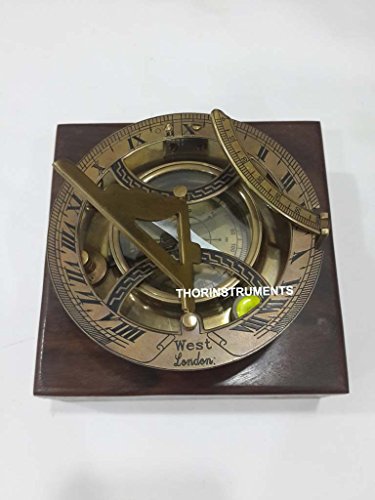Brújula de mesa antigua con caja de madera marrón miniatura 3