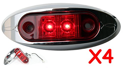4 Pack 2 AutoSmart KL-15114RE RED Oval LED Clearance/Side Marker Light with Chrome Bezel for TRUCK TRAILER 4 Pack 2" AutoSmart KL-15114RE RED Oval LED Clearance/Side Marker Light with Chrome Bezel for TRUCK TRAILER