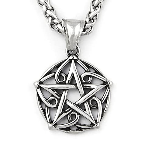 Pagan Wicca Necklace Floral Patterns Pentagram Star Pendant Godness Protection Jewelry Stainless Steel Amulet