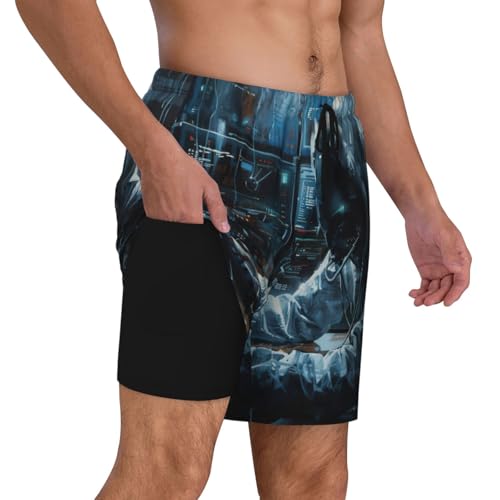 Hacker Attack Print Men Stylish Functionality Swim Trunks Breathable Beach Shorts Surfing Gym Fishing3