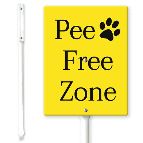Horienteeon Pee Free Zone Yellow Yard Sign with Stakes 20×30cm, Sturdy Aluminum Yard Signs Weatherproof, Dog Potty Warning Sign, No Dog Urine Notice, Grass Backyard Property Decor