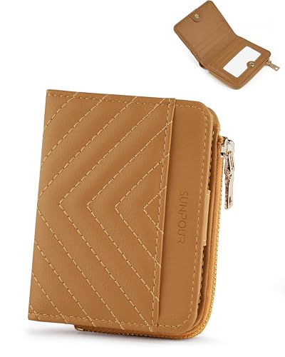 Image of Small Bifold Wallet Women Slim Card Holder with Zipper Coin Pocket & 2 ID Windows,Compact Gift Wallet (Camel)
