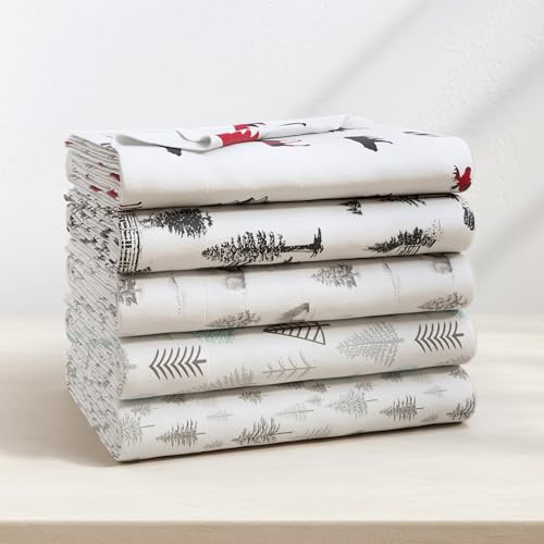 Image of Great Bay Home Flannel Sheet Set Full Size - 100% Turkish Cotton, Double-Brushed, Lodge-Printed Bed Sheets - Ultra-Soft, Cozy, 4-Piece Bedding Set (December Frost)
