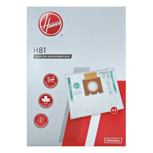 HOOVER H81 Sacs pour Aspirateurs Hoover, Compatibles Avec Les Aspirateurs Telios Extra, sacs d'origine en microfibre Pure EPA, Paquet de 4 sacs