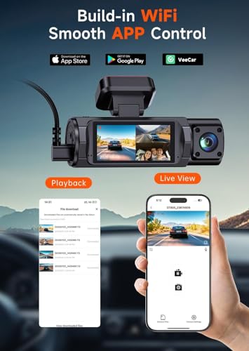 4K 3 Channel Dash Cam Front and Rear Inside, Wi-Fi Full HD Dash Camera for Cars, WDR Night Vision, 2 inch IPS Screen 32GB SD Card Included App Control, Parking Mode G-Sensor Support 256 GB Max image 4