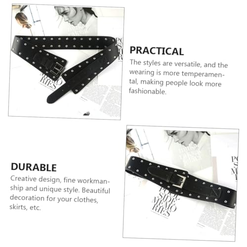 Healifty Punk Studded PU Leather Oblique Waist Belt for Women Fashionable Decor Waistband for Parties Clubs Music Festivals Unique Chic Design3