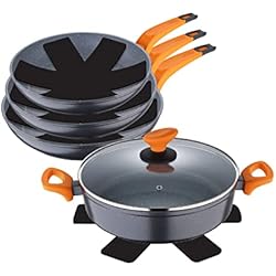 Cacerola Lava SAN IGNACIO Lava | Batería de Cocina de 5 Piezas y Protectores | Juego de Cocina con 3 Sartenes de 20, 24 y 28cm de Diámetro y 1 Cacerola de 28cm con Tapa | Antiadherentes | Para Todo Tipo de Cocinas