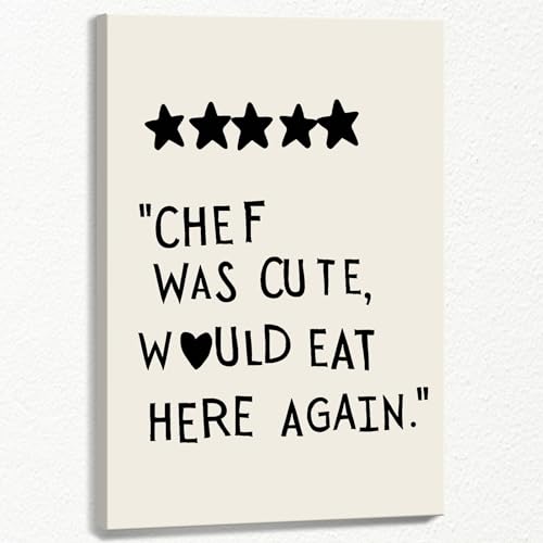 CAXIYSH Trendy Funny Kitchen Canvas Wall Art Chef Was Cute Would Eat Here Again Poster 16X24 Inch Frame Minimalist Heart Retro Aesthetic Wall Decor Prints for Kitchen Dinning Room