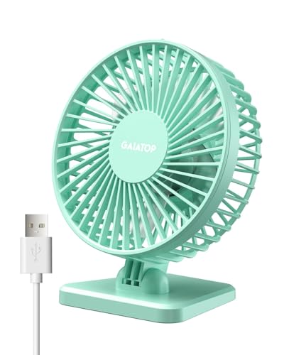 Image of Gaiatop Small Desk Fan, 4.5 Inch Portable 3 Speeds Wind Desktop Table Cooling Fan in Single Button, Adjustment Mini Personal Fan for Home Desktop Office Car Outdoor, Black (Not Battery) (light green)